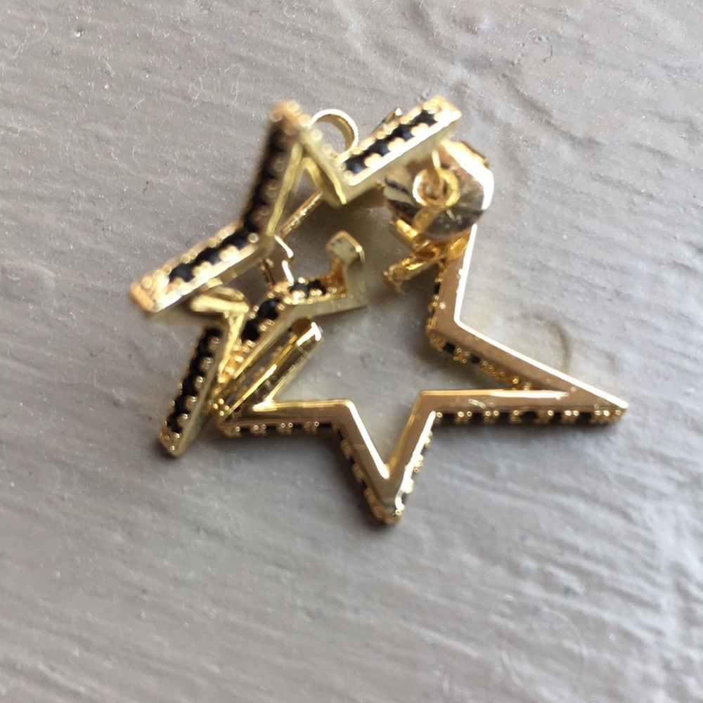 Melinda Maria GOLD STAR EARRINGS with Black Pave faux diamonds